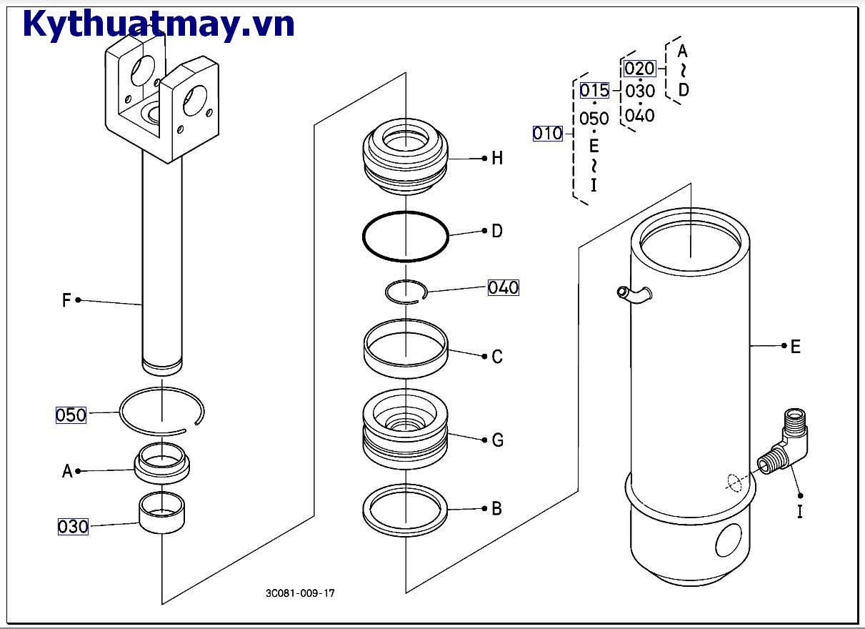 Bộ nâng hạ xilanh ( những bộ phận cấu thành) ( cũ) 66092 đến 89999